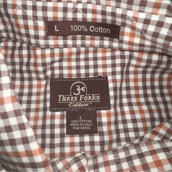 Three Forks Men’s Button Down Shirt  Check Plaid Size  Large Burnt Orange Brown - Picture 5 of 6